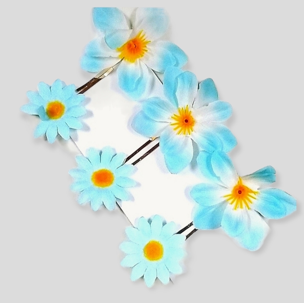 Boho Hand Crafted Fabric Daisy Flower Festival Hair Clips